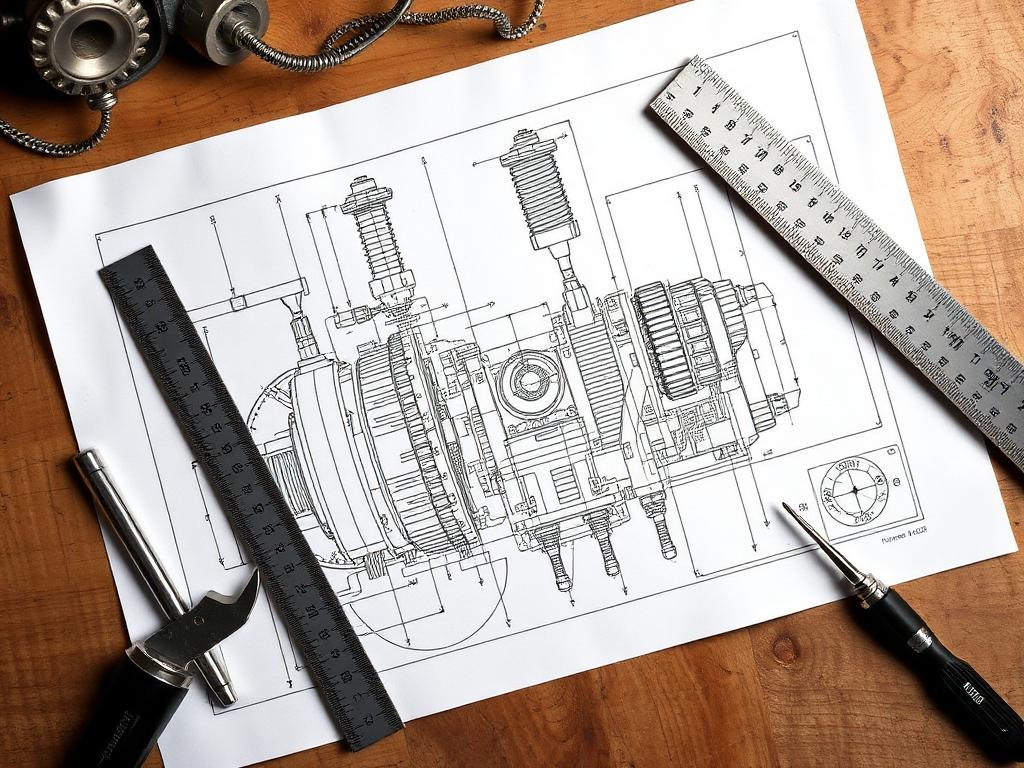 Detalhamento técnico mecânico em desenho com cotas e dimensões